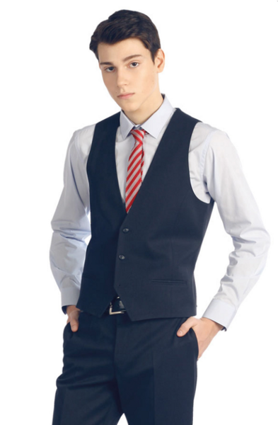 Жилет для подростков костюмный темно-синий из ткани 9097